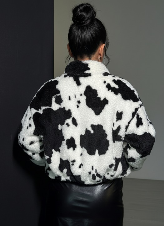Cozy Cow Pattern Teddy Jacket