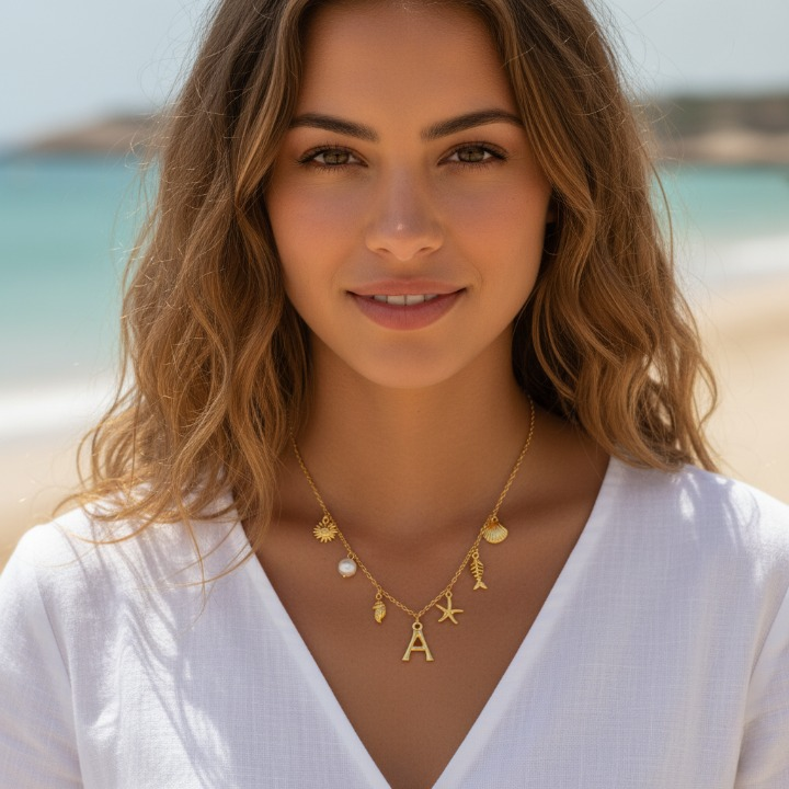 GOLD OCEAN LETTER NECKLACE ( A - Z)
