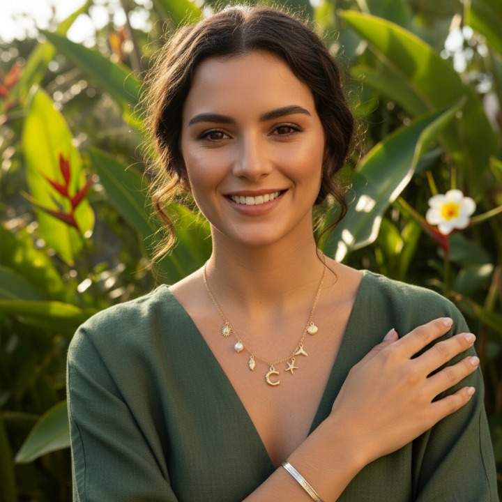 GOLD OCEAN LETTER NECKLACE ( A - Z)