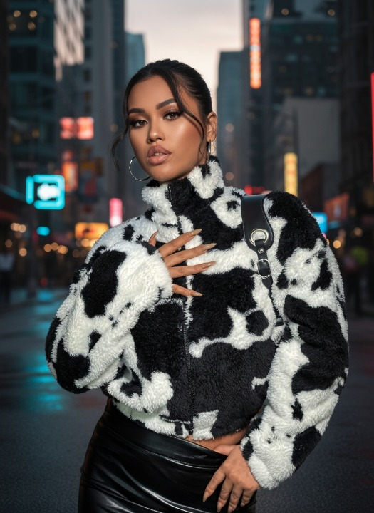 Cozy Cow Pattern Teddy Jacket